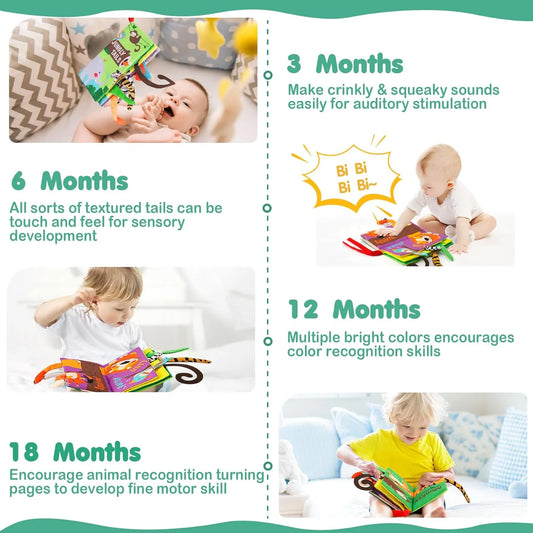 Books Toys, Touch and Feel Crinkle Cloth Book for Infant Baby 0-3-6-12-18 Months, Early Development Interactive Stroller Soft Toys, Newborn Gifts for Boys Girls