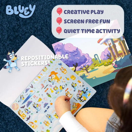 Repositionable Sticker Pad, over 165 Removable Stickers & 5 Play Scenes, Jumbo Sticker Pad, Bluey Toys for Kids Ages 3 & Up