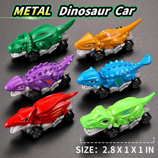 Dinosaur Car Toys Set, 6 Pack Metal Dinosaur Vehicles, Kids Toys for Ages 3-5 (6)