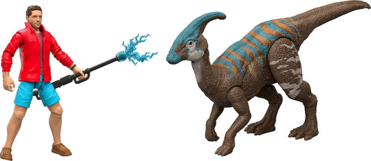 Rebirth Human & Dinosaur Figure Pack, Reuben Delgado & Parasaurolophus, Movie-Accurate 3.75 Inch Scale, Posable Collectible