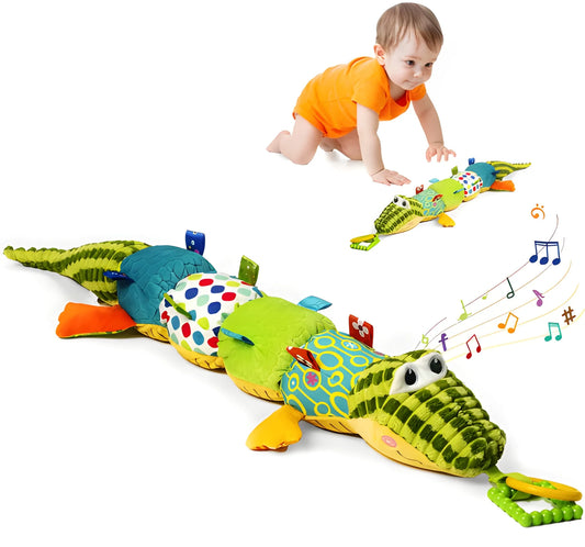 4-in-1 Musical Crocodile Caterpillar Plush Toy with Rattle & Crinkle Sensory Fun