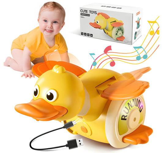 Musical Running Duck Crawling Toy with Glowing Lights & Motorized Movement