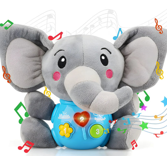 Musical Plush Elephant with Light-Up Piano, Soft Velvet & Music Modes