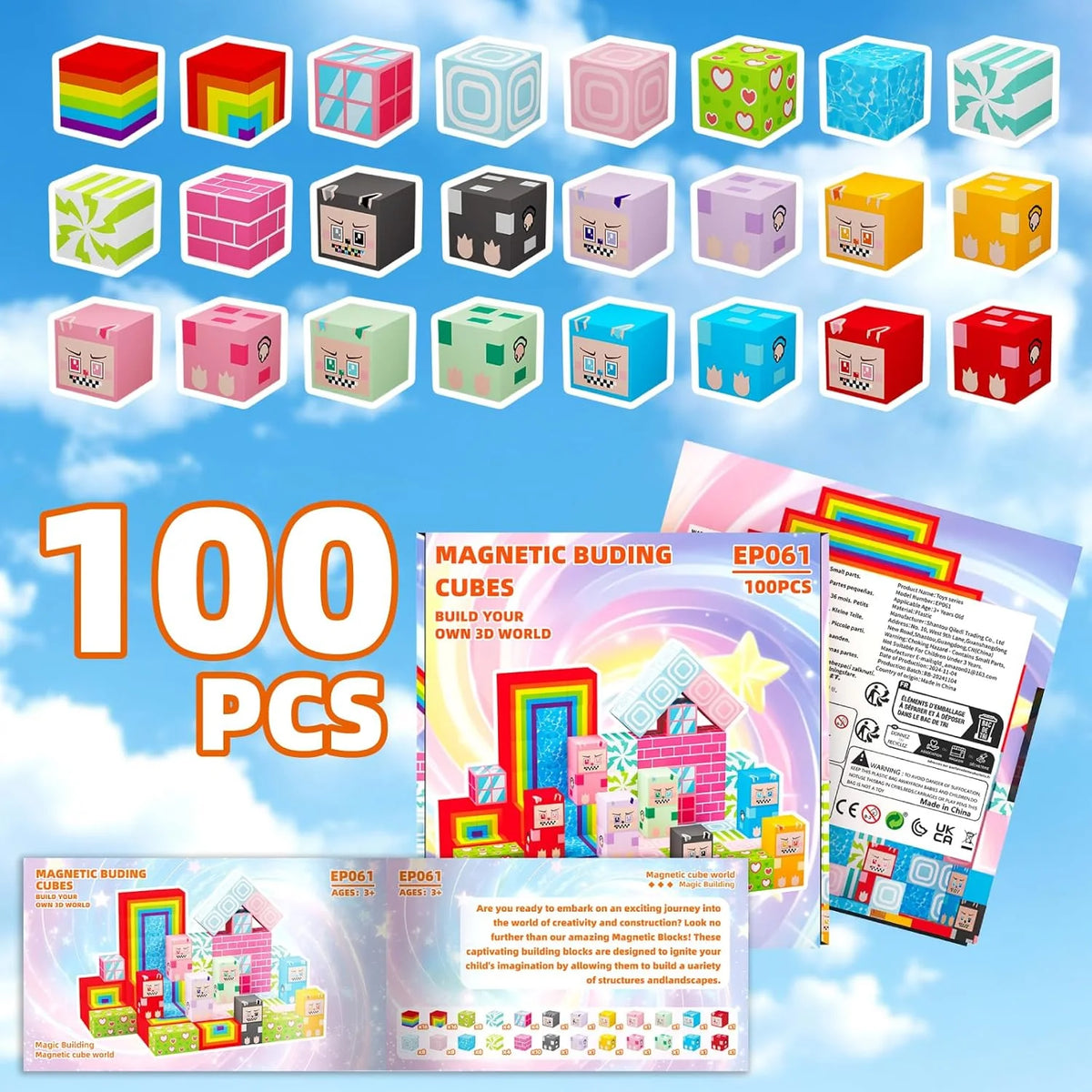 100PCS Magnetic Blocks, Magnet Educational Learning Toys for Kids, Boys and Girls, Magnetic Building Blocks Cubes, Stacking Magnets for Kids, Birthday Gifts for Boys and Girls Age 3+