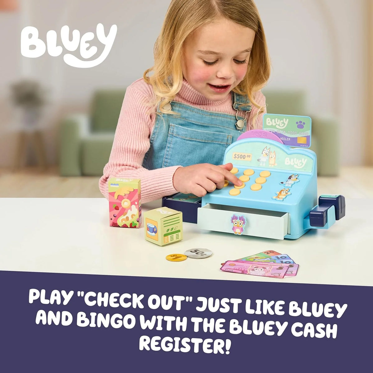 Cash Register Playset, Interactive Play Register with Detachable Scanner, Toy Credit Card, and Dollar Bucks, Shopping Toys for Kids Ages 3+