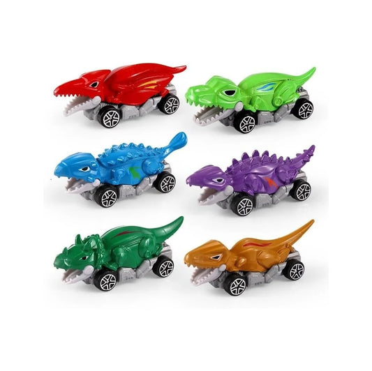 Dinosaur Car Toys Set, 6 Pack Metal Dinosaur Vehicles, Kids Toys for Ages 3-5 (6)