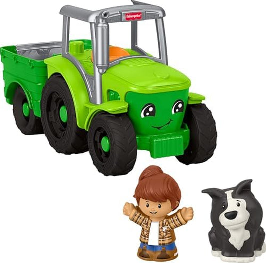 Little People Toddler Toy Push & Play Tractor Push-Along Musical Farm Vehicle with 2 Figures for Pretend Play Kids Ages 1+ Years
