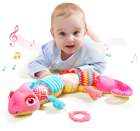 Musical Chameleon Plush Baby Toy with Rattle, Squeaker, Crinkle & Teether