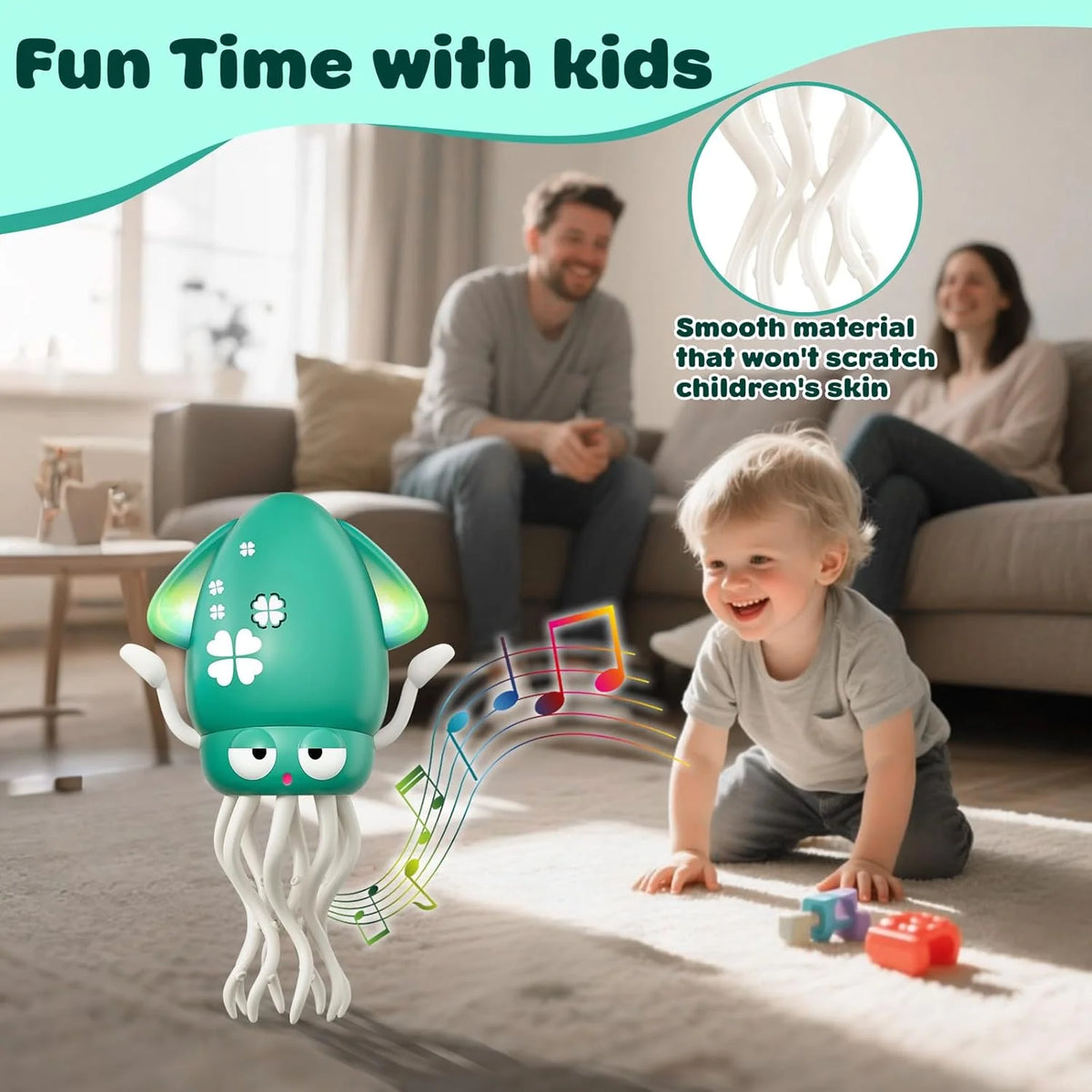 Dancing Octopus Baby Toy,Electric Crawling Octopus Tummy Time Toy,Rechargeable Magic Dancing Music Squid for Kids Ages 3 to 6,Adorable Gifts for Kids’ Birthdays,Funny Office Desk Decoration