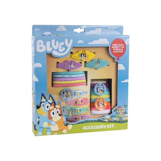 Her Bluey Girls 20 Piece Accessory Set with 3 Barrettes, 4 Snap Hair Clips, 5 Elastics and 8 Terry Ponies- Ages 3+