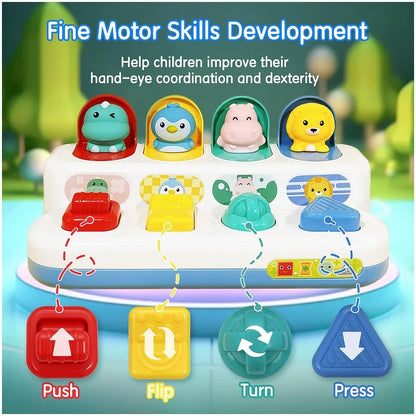 Interactive Pop up Animal Toys with Music & Light, Montessori Cause and Effect Toys for 1 Year Old Boy Girl Early Learning Musical Baby Toy 9-12-18 Months STEM Toddler Toy Age 1-2 Gift for Infant