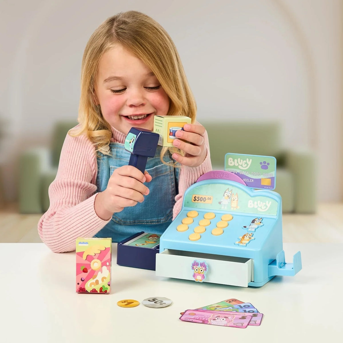 Cash Register Playset, Interactive Play Register with Detachable Scanner, Toy Credit Card, and Dollar Bucks, Shopping Toys for Kids Ages 3+