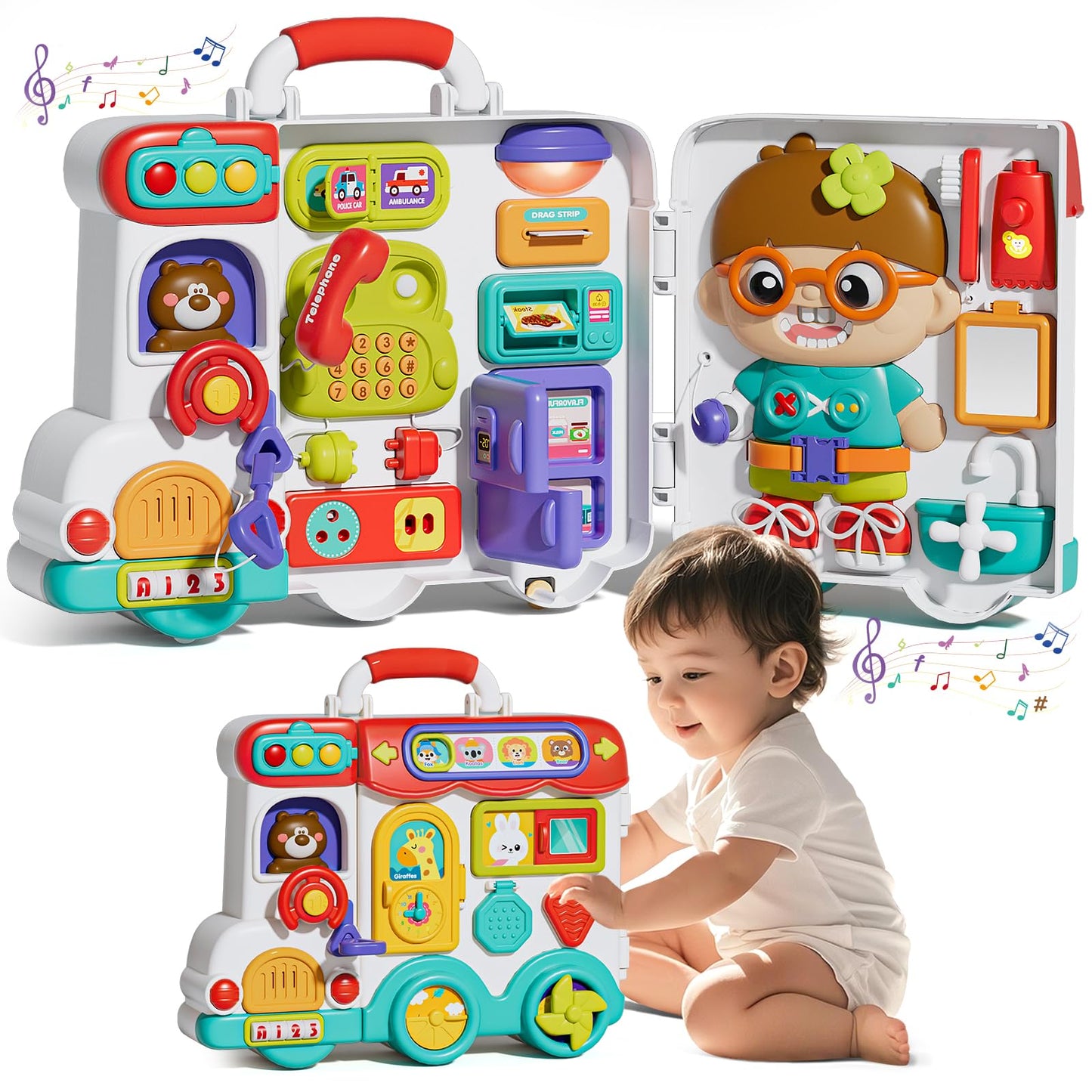 Busy Board Montessori Toys for Toddler 1-2 1-3 Learning Sensory Toddler Toys for 1+ Year Old Educational Fine Motor Baby Toys for 12 18 Months Christmas Birthday Gift for 1 2 3 Years Old Boys Girls