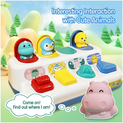 Interactive Pop up Animal Toys with Music & Light, Montessori Cause and Effect Toys for 1 Year Old Boy Girl Early Learning Musical Baby Toy 9-12-18 Months STEM Toddler Toy Age 1-2 Gift for Infant