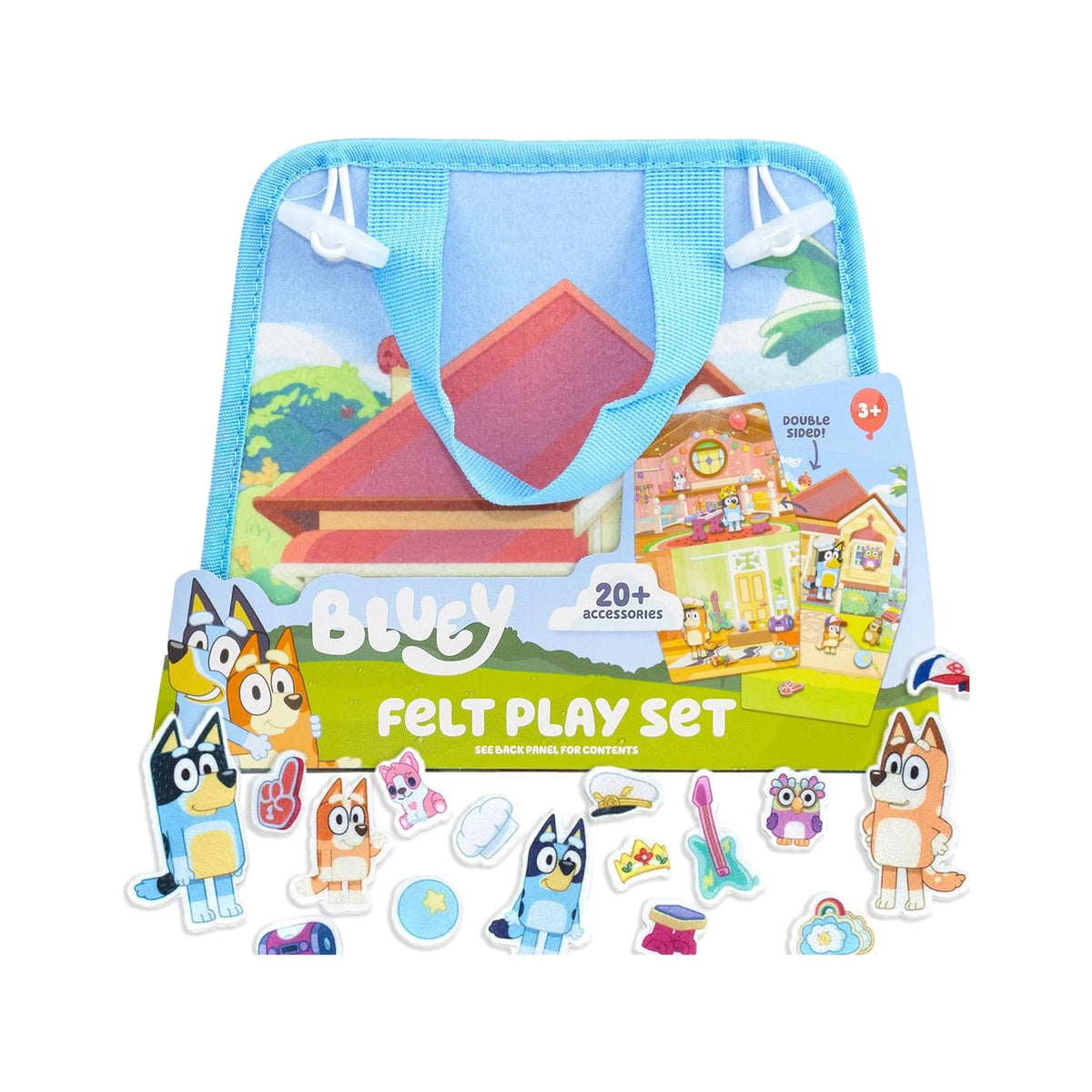 Felt Playhouse, Double-Sided Play Scene with Built-In Storage, 20 Felt Characters & Accessories, Travel-Friendly Bluey Toys, Road Trip Essentials, Toddler Activities, Fun Toys & Games