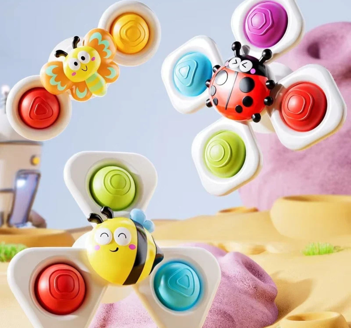 3 Pack Animal Suction Cup Spinner Toys for Babies and Toddlers Sensory Play
