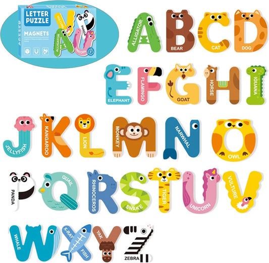 26 PCS Magnetic Letters, Cute Animal Alphabet ABC for Fridge,Uppercase Refrigerator Cute Animal Alphabet ABC for Fridge Colorful Uppercase Animals Toys Set Educational Spelling Learning Games for Kids