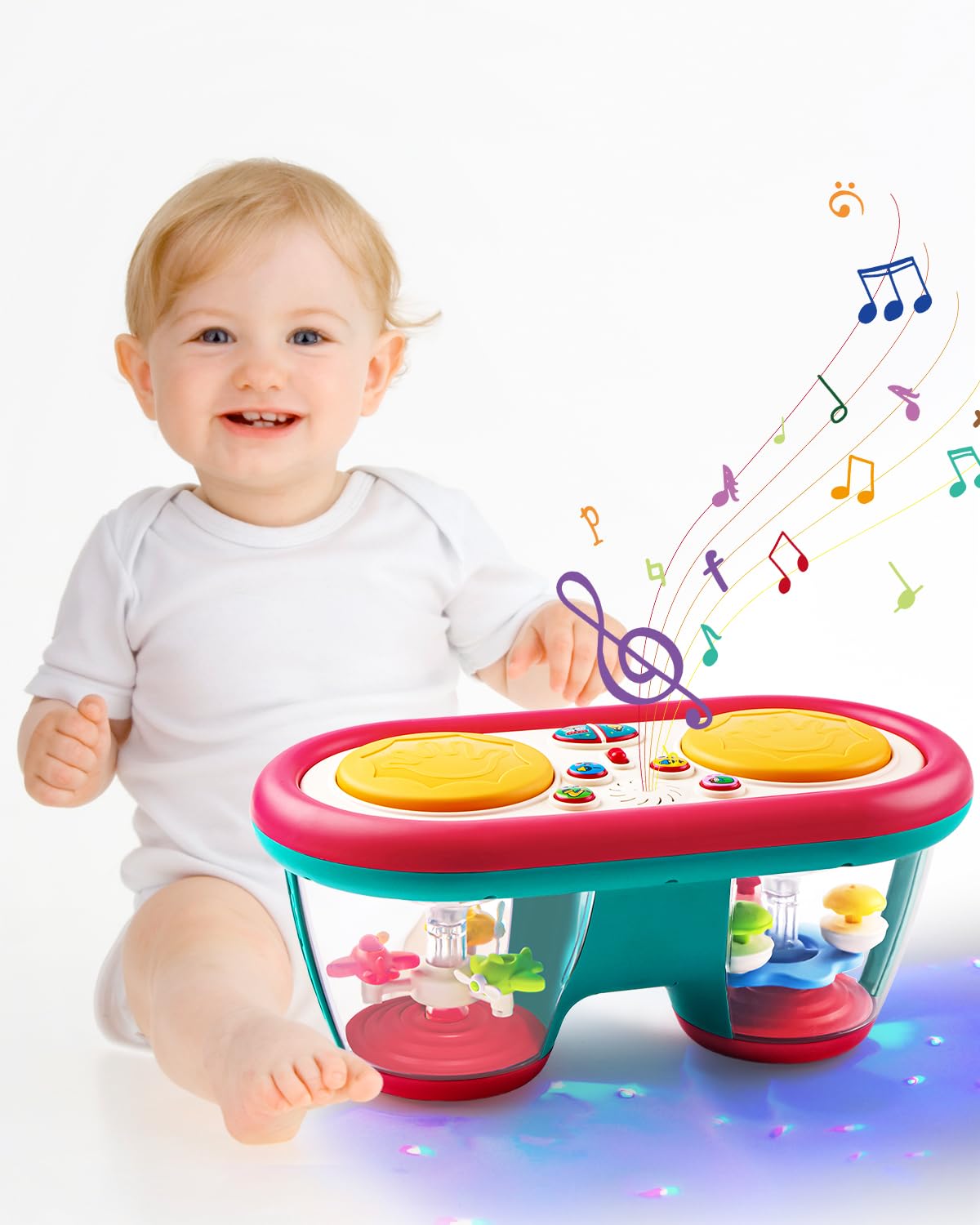Baby Toys for 6 to 12 Months Drum Musical Instruments Rotating Light Up Toys for 12-18 Months Kids Tummy Time Toys for Baby 0-3-6-9 Months Walker for Baby Boy Girl Toys 1 Year Old (Blue)