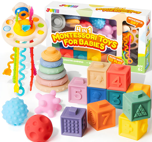 20-Piece Montessori Baby Sensory Toy Set with Squishy Blocks, Stacking Rings & Sensory Balls
