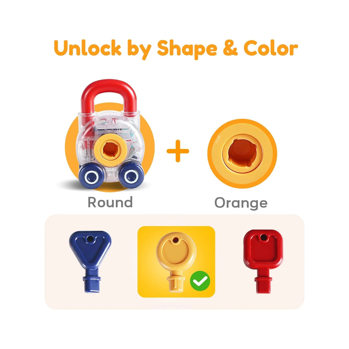 Toddler Lock Key Toy, Montessori Learning Sorting Matching Toy, Baby Fine Motor Development, Infant Activity Push Car, Educational Birthday Gift for 1 2 3 Year Old Kid Boy Girl