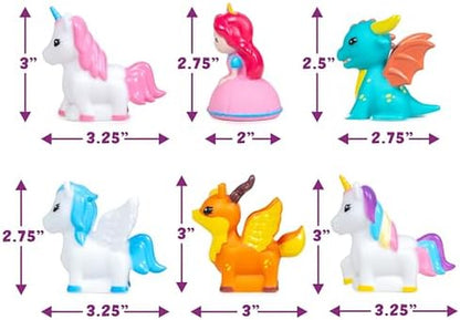 Fantasy Watertight Bath Toys, 6 Pack | Sealed, No Hole Bath Toys Design Keeps Moisture Out | Soft, Squeezable & Float on Water | Baby & Toddler Bathtub Toy | Unicorn Baby Girl Bathtub Toy