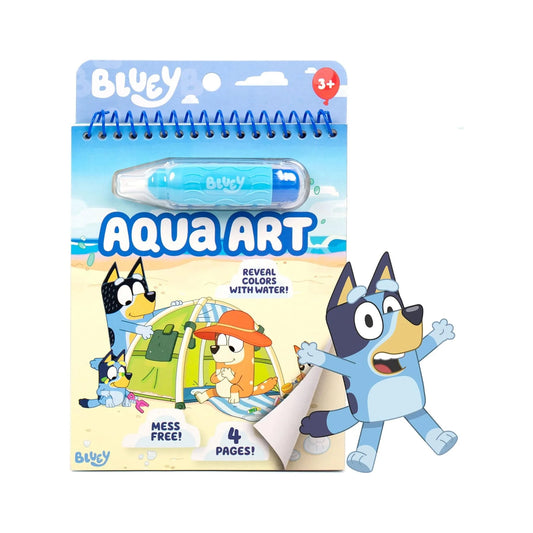 Bluey Aqua Art - Reusable Water Reveal Activity Pages with Water Pen for No-Mess Drawing and Coloring