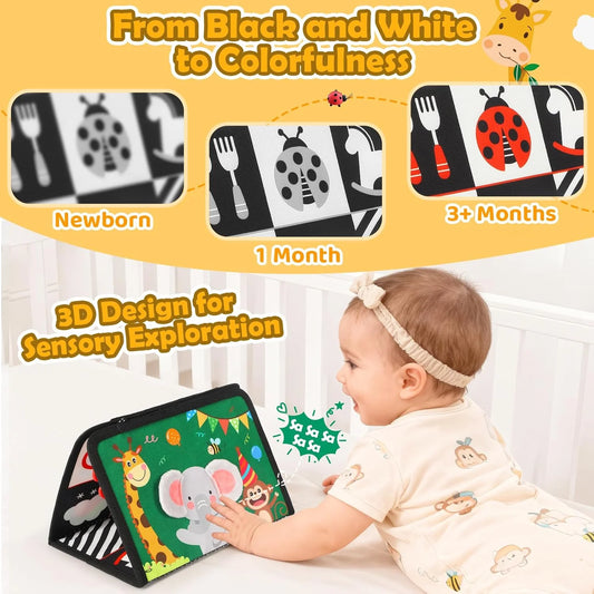 Tummy Time Toys, High Contrast Baby Toys for Newborn, Baby Visual Stimulation Mirror, Montessori Crinkle Book for Infant 0-3-6-12 Months, Boy Girl Shower Valentines Gift, Easter Basket Stuffers