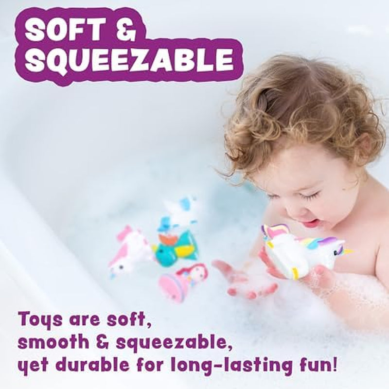Fantasy Watertight Bath Toys, 6 Pack | Sealed, No Hole Bath Toys Design Keeps Moisture Out | Soft, Squeezable & Float on Water | Baby & Toddler Bathtub Toy | Unicorn Baby Girl Bathtub Toy
