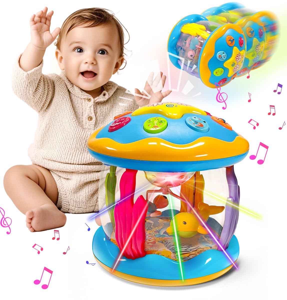 CWYQ Baby Toys 6-12 Months Light Up Rotating Musical Toy for Infants 12-18 Learning Crawling Tummy Time Toys for 3 6 8 9 10 12 18 Months Boys Girls Toddler Gifts
