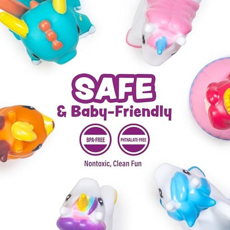 Fantasy Watertight Bath Toys, 6 Pack | Sealed, No Hole Bath Toys Design Keeps Moisture Out | Soft, Squeezable & Float on Water | Baby & Toddler Bathtub Toy | Unicorn Baby Girl Bathtub Toy