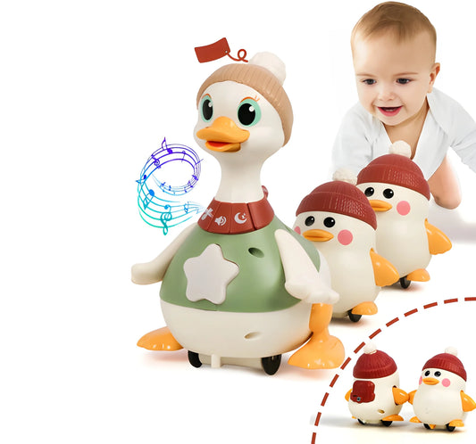 Musical Mother Duck & Ducklings Crawling Toy with Lights, Swinging Motion & Detachable Ducklings