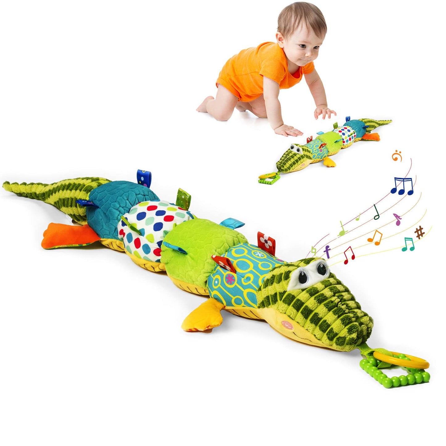 Jollybaby Baby Toys Tummy Time Baby Toys with Rattles Crinkle Newborn Baby Musical Toys for Infant 0 3 6 9 12 Months Boys & Girls-Alligator