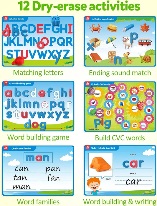 Preschool Alphabet Learning Activities, Magnetic EVA Letters Matching & Handwriting Game, Educational ABC Recognition with 6 Pattern Cards, Phonic Manipulatives Toys for Kids Age 3+