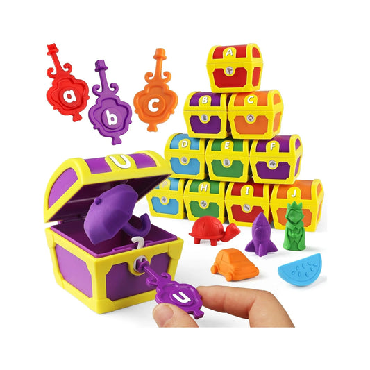 Alphabet Learning Toys for Toddlers, 26Pcs Surprise Letters Treasure Locks with Keys, Uppercase Lowercase ABC Matching Color Sorting Game, Montessori Fine Motor Skill Gift for 3 4 5 Year Old