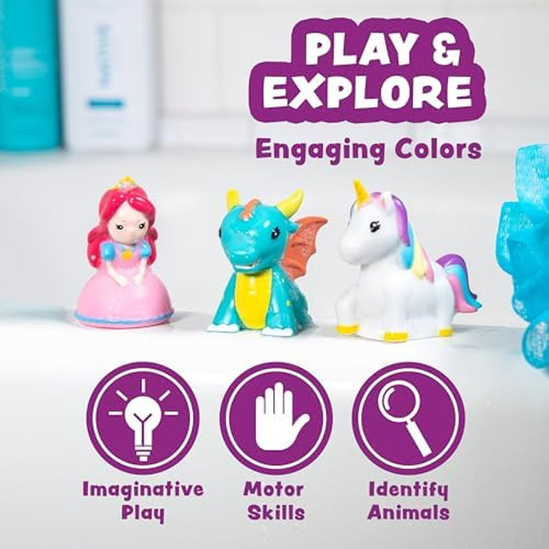 Fantasy Watertight Bath Toys, 6 Pack | Sealed, No Hole Bath Toys Design Keeps Moisture Out | Soft, Squeezable & Float on Water | Baby & Toddler Bathtub Toy | Unicorn Baby Girl Bathtub Toy