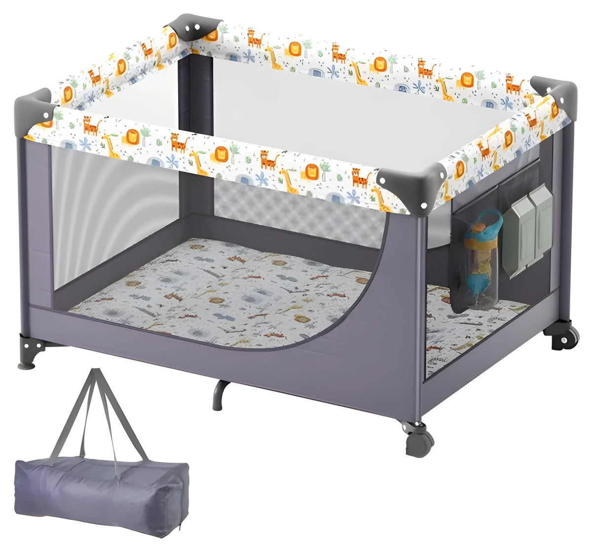 Portable Baby Playpen with Wheels and Breathable Mesh for 0 to 36 Months