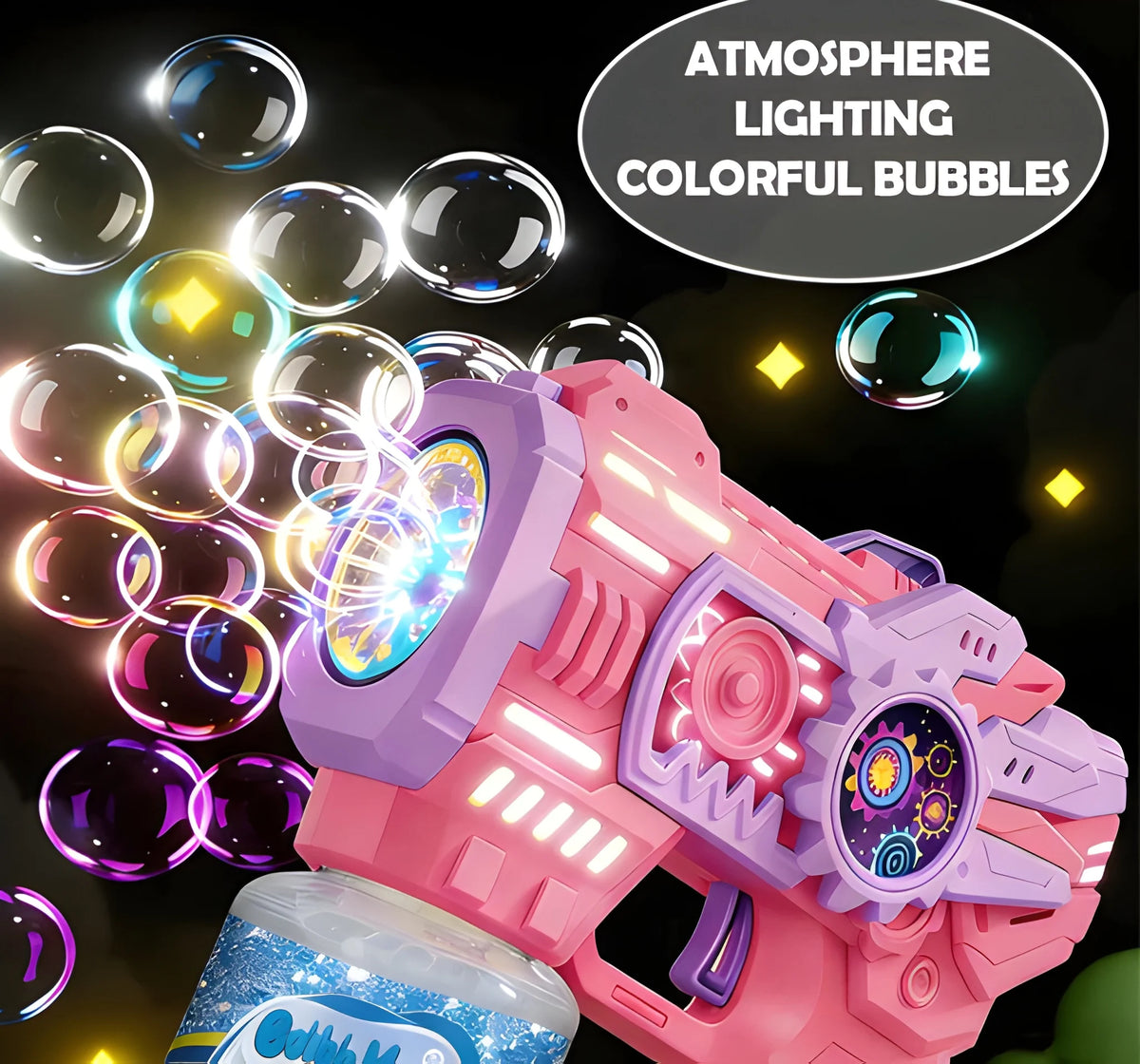 Colorful Bubble Gun Toy with Continuous Bubble Spray for Kids Ages 3+