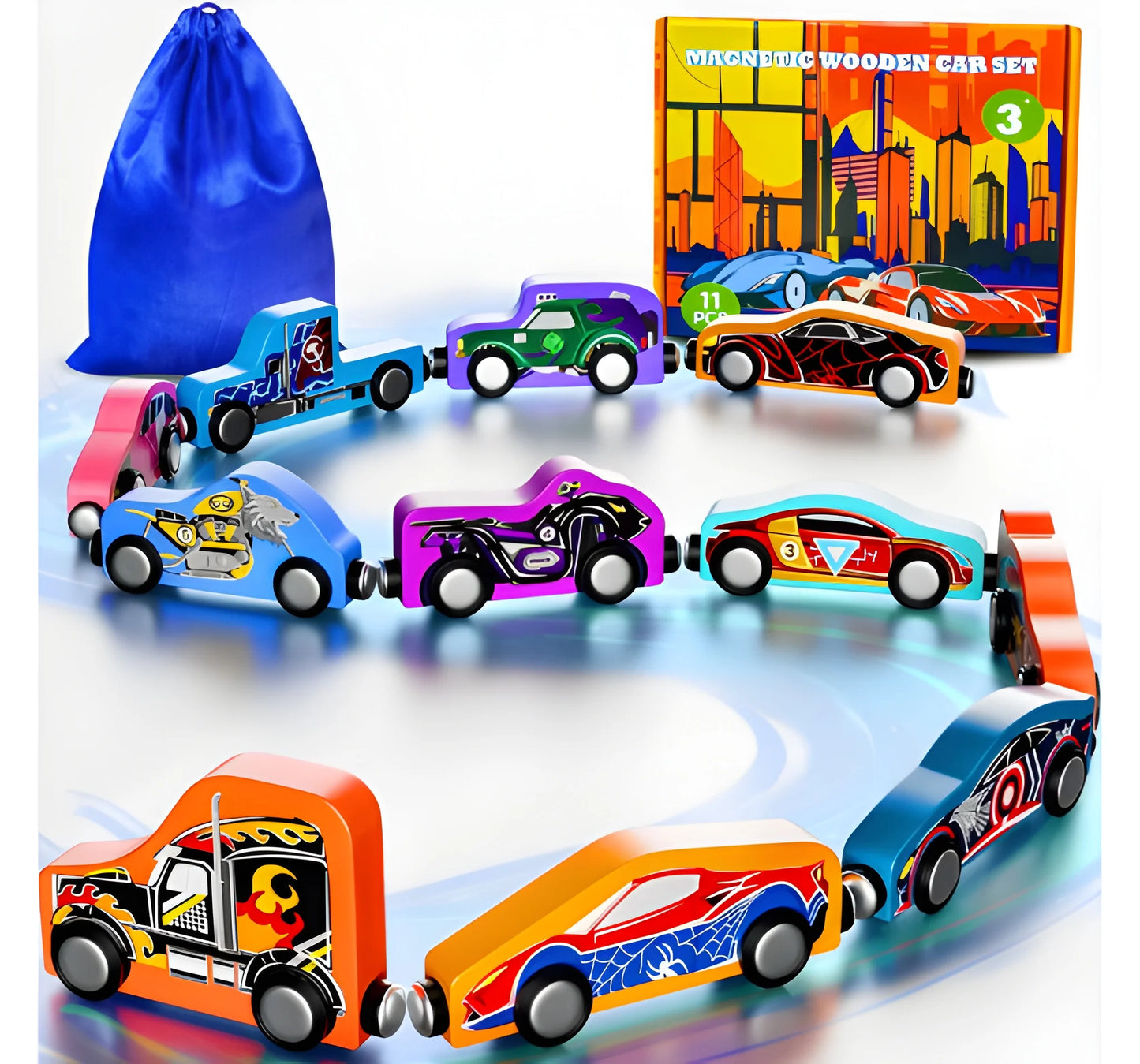 Deluxe Montessori Wooden Train Set with Superhero Theme