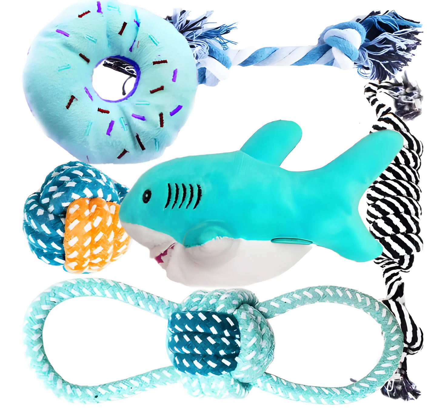 Elegant Canine Teething Set - 6 Plush and Rope Chew Toys for Puppies