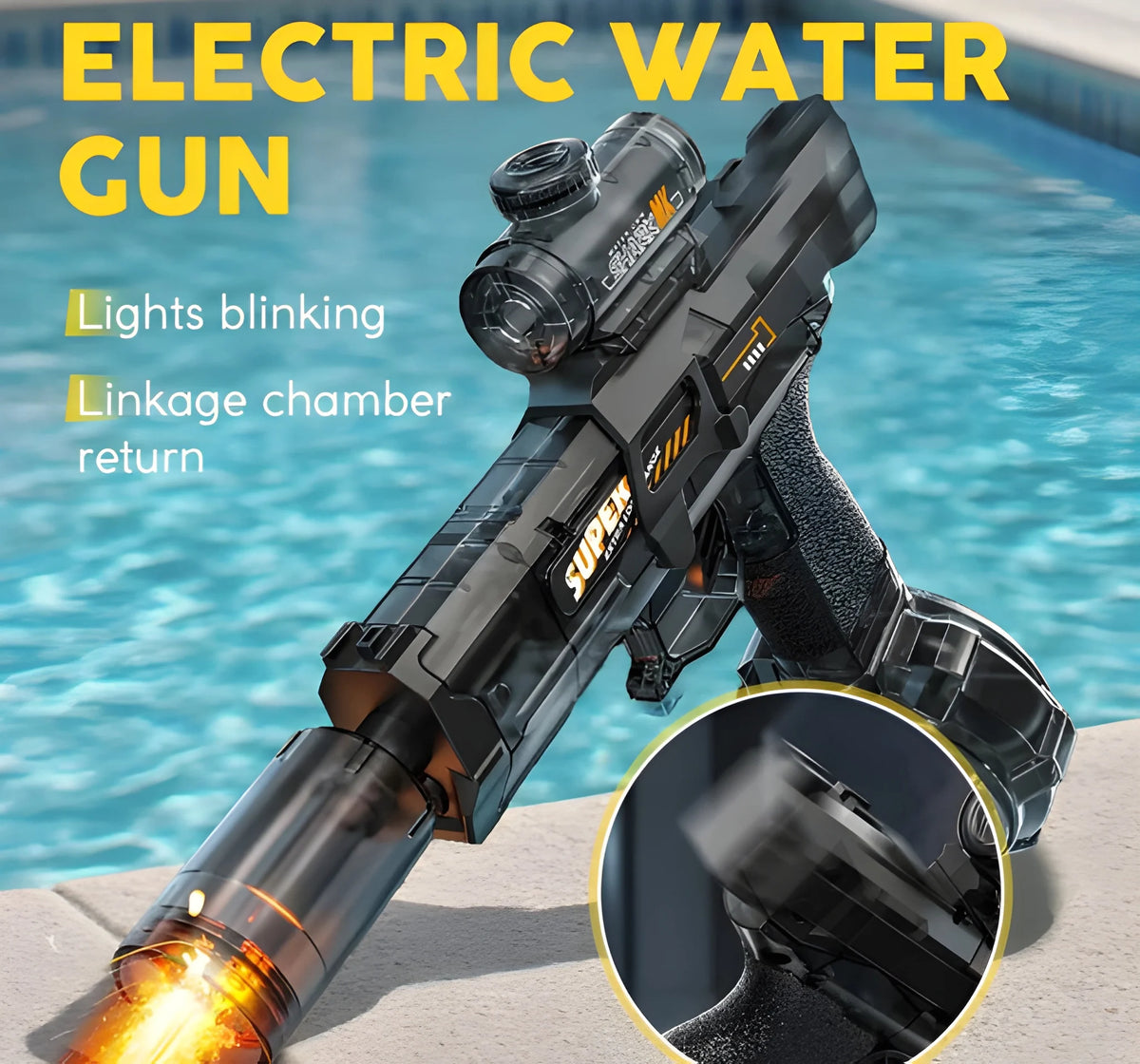 USB Rechargeable Electric Water Gun with LED Lights for Outdoor Water Play