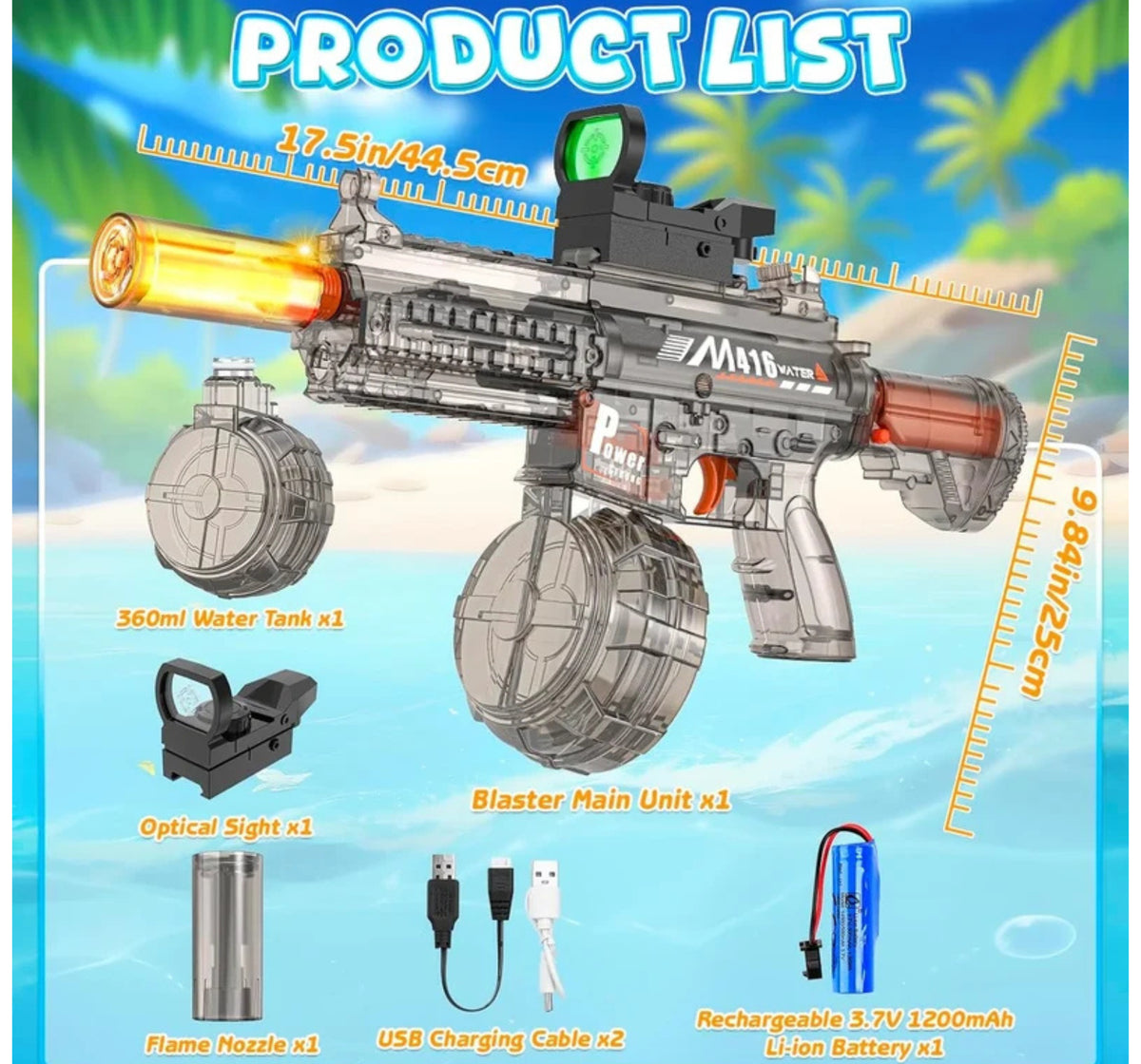Rechargeable Electric Water Gun with 650ML Tank, LED Lights and Dual Shooting Modes