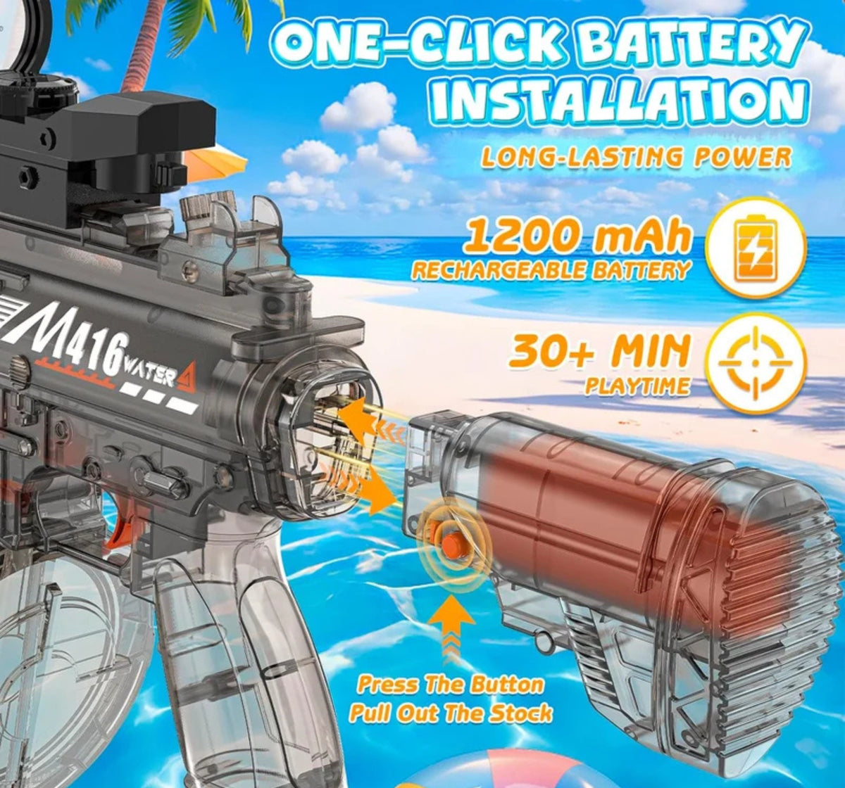 Rechargeable Electric Water Gun with 650ML Tank, LED Lights and Dual Shooting Modes