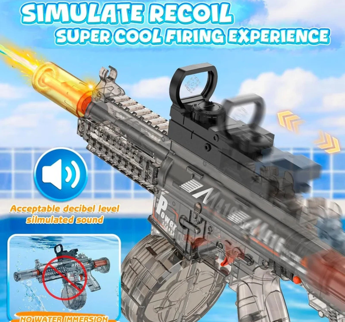 Rechargeable Electric Water Gun with 650ML Tank, LED Lights and Dual Shooting Modes