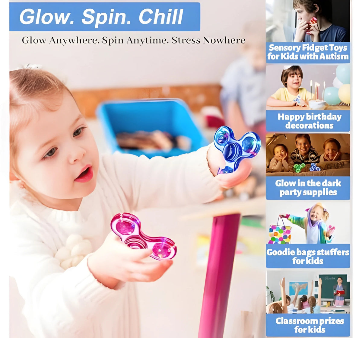 Light Up Fidget Spinner 2 Pack for Kids and Teens Sensory Play