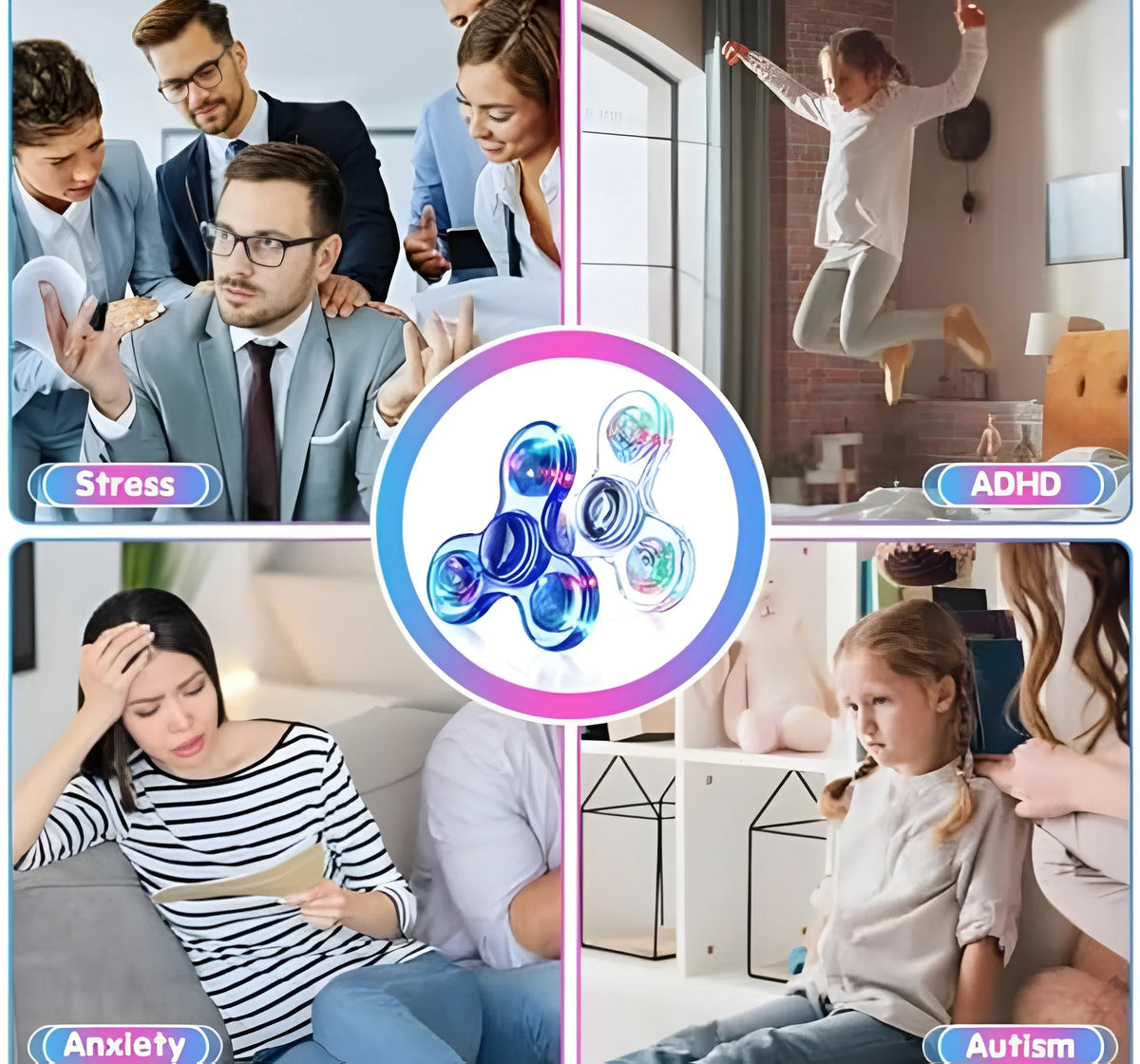 Light Up Fidget Spinner 2 Pack for Kids and Teens Sensory Play