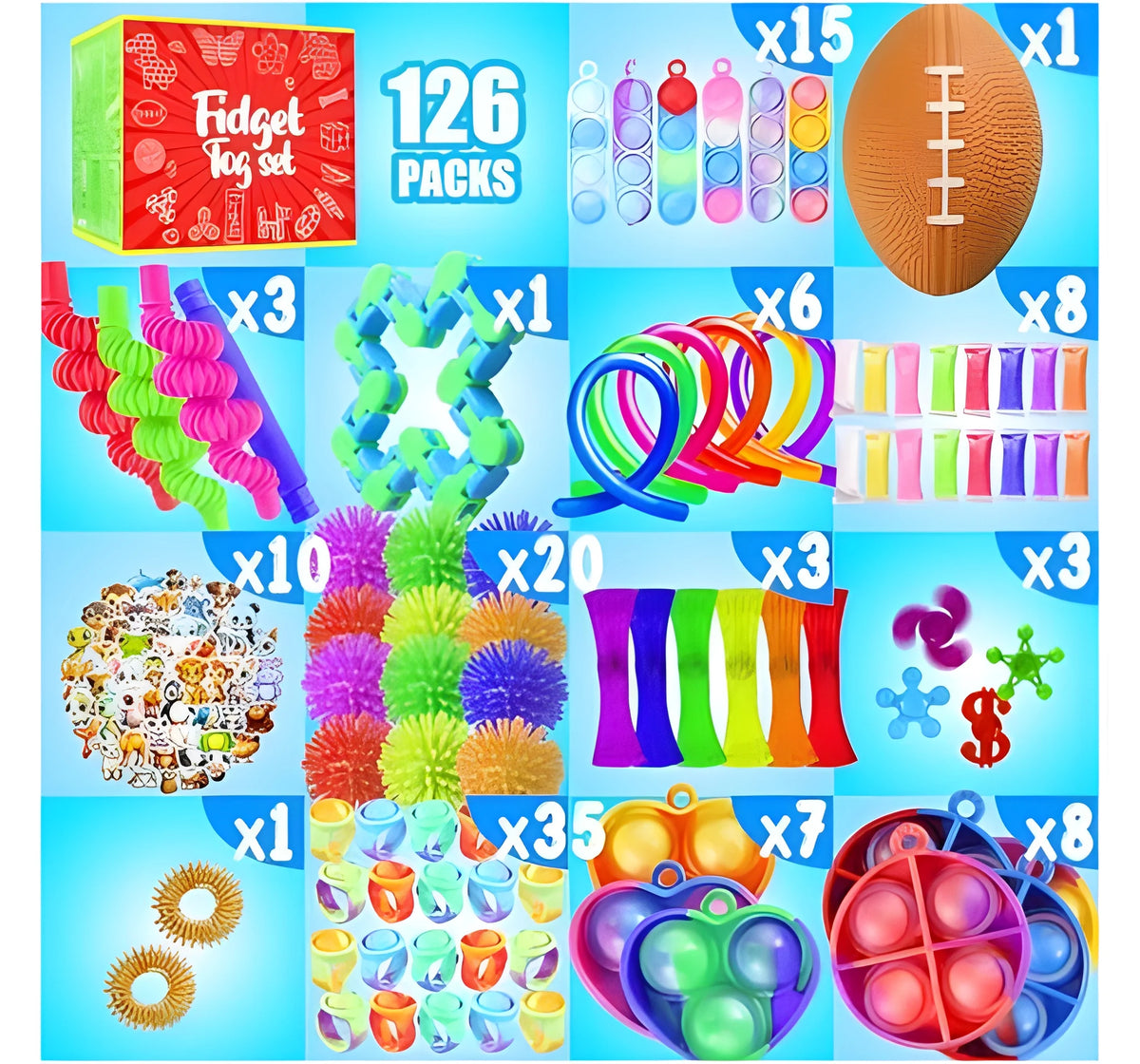 126 Piece Fidget Toy Set for Kids Sensory Play, Stress Relief and Focus