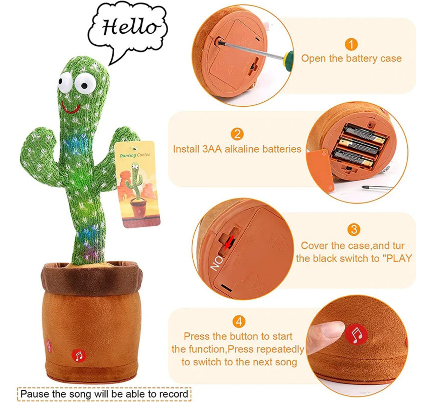Harmonious Cactus Plush - Dancing & Recording Toy