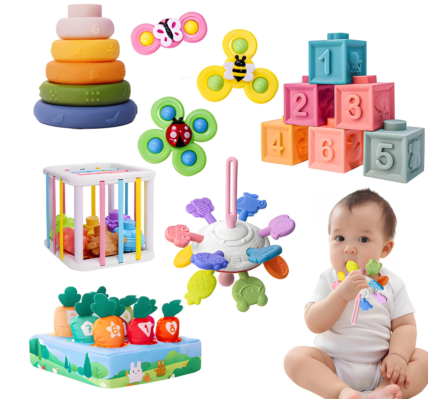 Infant Sensory Ensemble: 6-in-1 Montessori Blocks and Toys Set for Developmental Progress