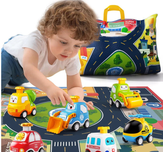 JukudahuPress & Go Engineering Car Toy Set with Play Map