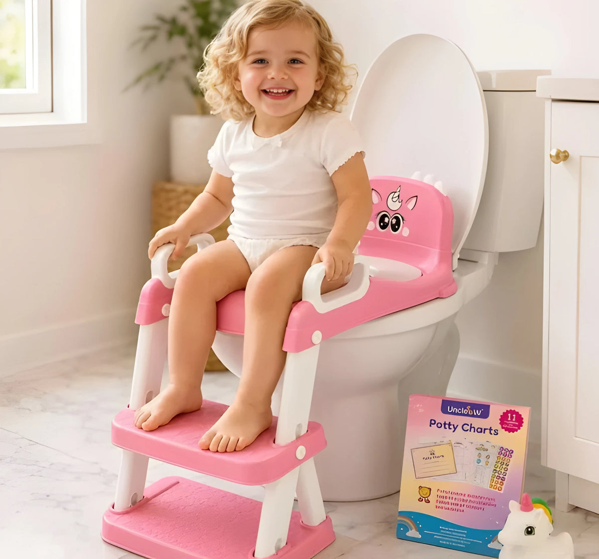 2 in 1 Toddler Potty Training Seat with Ladder, Step Stool and Reward Kit